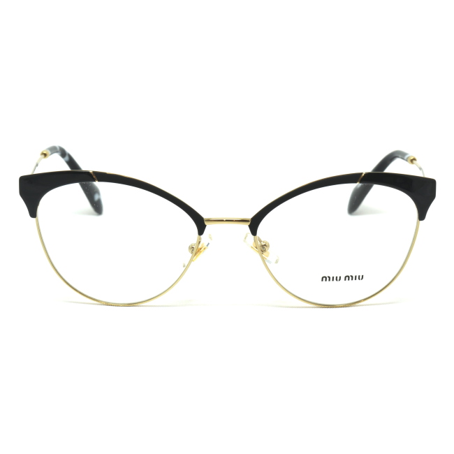 Miu Miu VMU 50P col. 1AB-1O1 è una montatura da vista in metallo oro e calibro 54.
