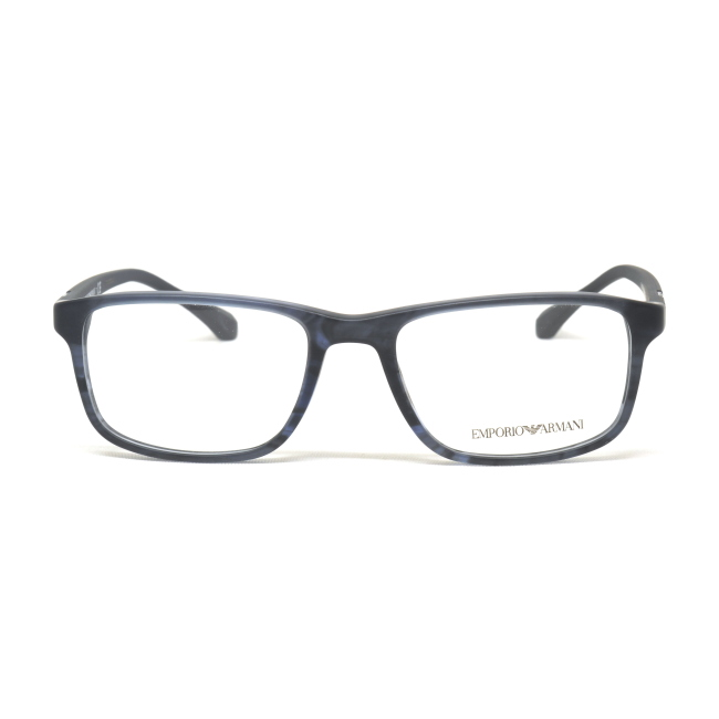 Emporio Armani EA 3098 col. 5549 è una montatura da vista in acetato blu striato satinato e calibro 53.