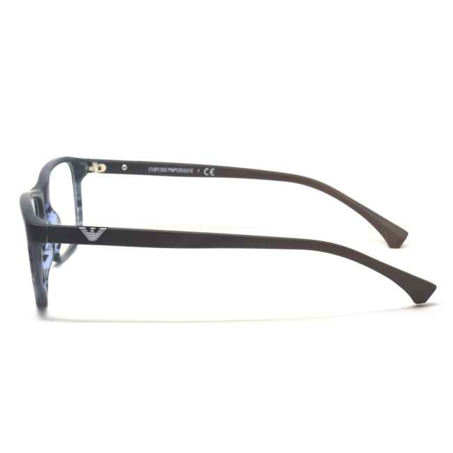 Emporio Armani EA 3098 col. 5549 è una montatura da vista in acetato blu striato satinato e calibro 53.