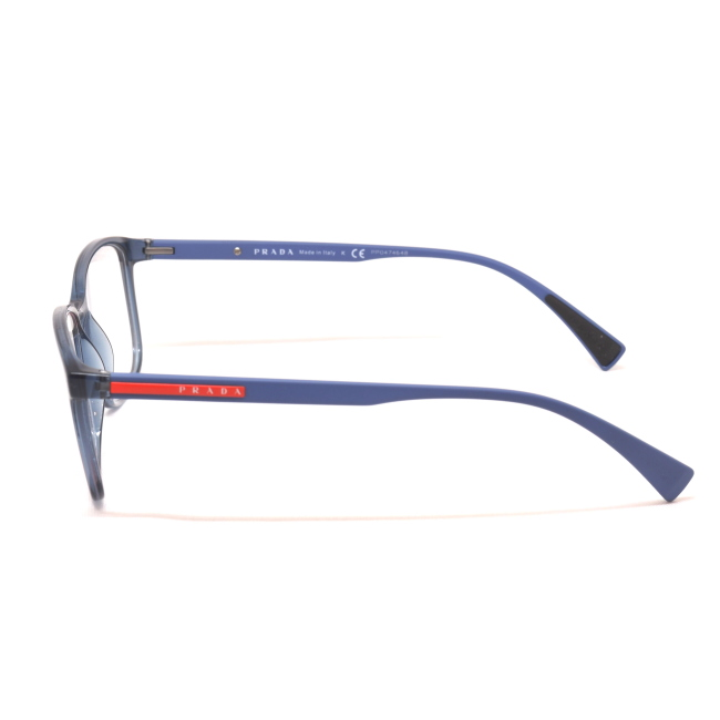Prada Linea Rossa VPS 04I col. CZH-1O1 è una montatura da vista in acetato blu trasparente e calibro 55.