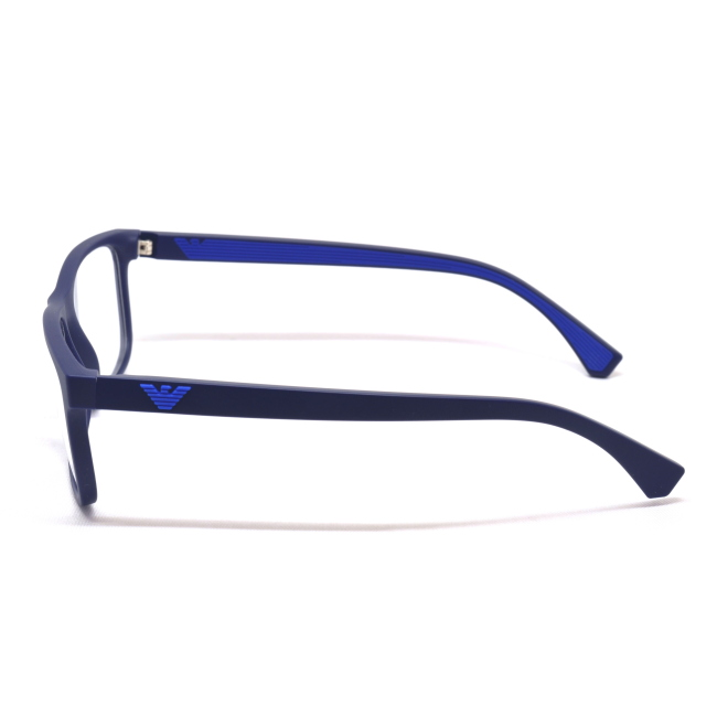 Emporio Armani EA 3147 col. 5754 è una montatura da vista da uomo in acetato blu satinato, dalla forma rettangolare e calibro 55.