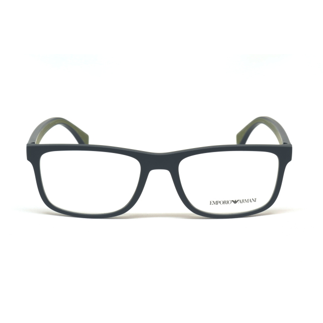 Emporio Armani EA 3147 col. 5042 è una montatura da vista da uomo in acetato nero satinato, dalla forma rettangolare e calibro 55.