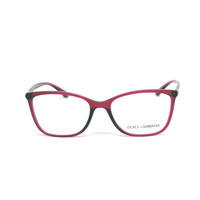 Dolce & Gabbana DG 5026 col. 1754 è una montatura da vista in acetato ciliegia scura trasparente e calibro 54.