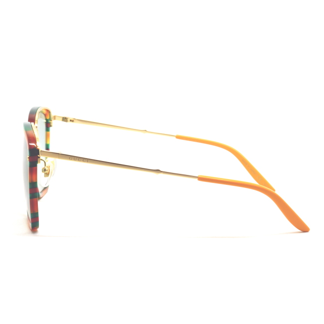 Gucci GG 0673 S col. 003 è un occhiale da sole in metallo oro con oculari celluloide tartarugato con dettagli web verdi e rossi e calibro 56.
