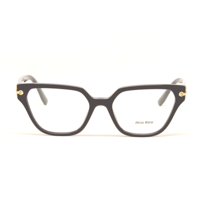 Miu Miu VMU 02T col. 1AB-1O1 è una montatura da vista in acetato nero lucido e calibro 52.
