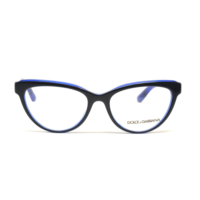Dolce & Gabbana DG 3332 col. 3273 è una montatura da vista in acetato blu con frontale nero e calibro 54.