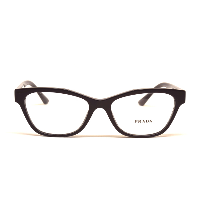 Prada vpr 03W col. 1AB1O1 è una montatura da vista in acetato nero lucido e calibro 53.