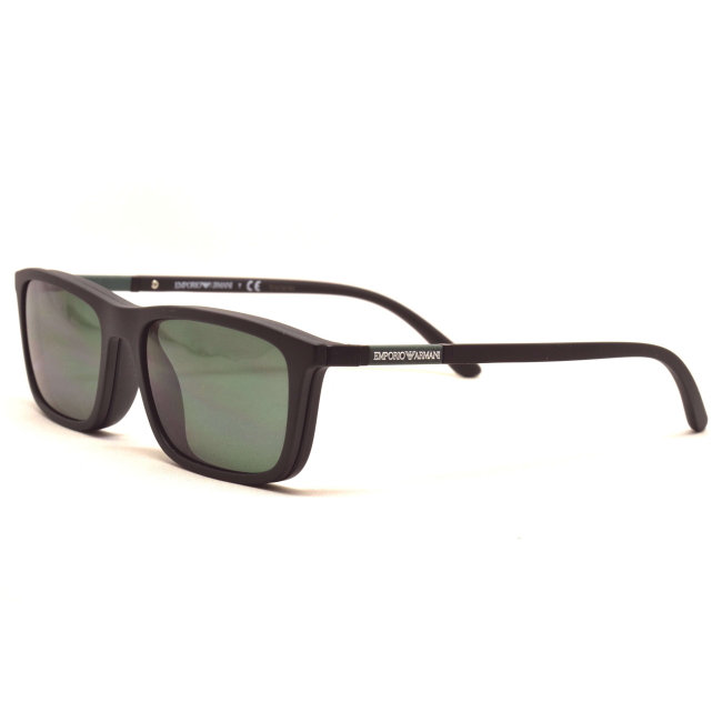 Emporio Armani EA 4160 + 2 CLIP col. 5042/1W è un occhiale da sole da uomo in acetato nero satinato, dalla forma rettangolare e calibro 55.