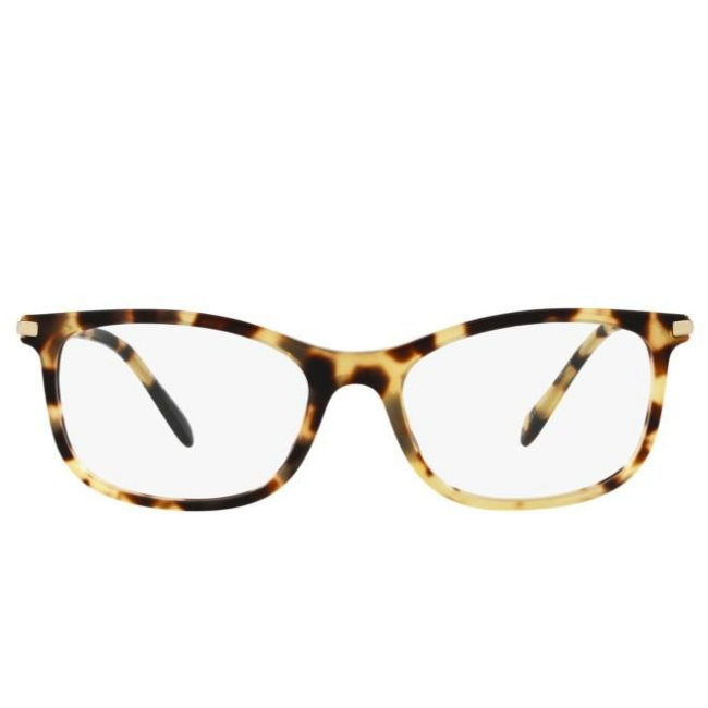 Miu Miu VMU 09T col. 7S0-1O1 è una montatura da vista in acetato tartarugato chiaro e calibro 53.