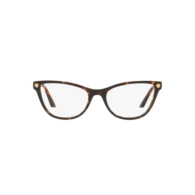 Versace VE 3309 col. 108 è una montatura da vista da donna in acetato marrone tartarugato con aste metallo oro, dalla forma cat eye e calibro 54.