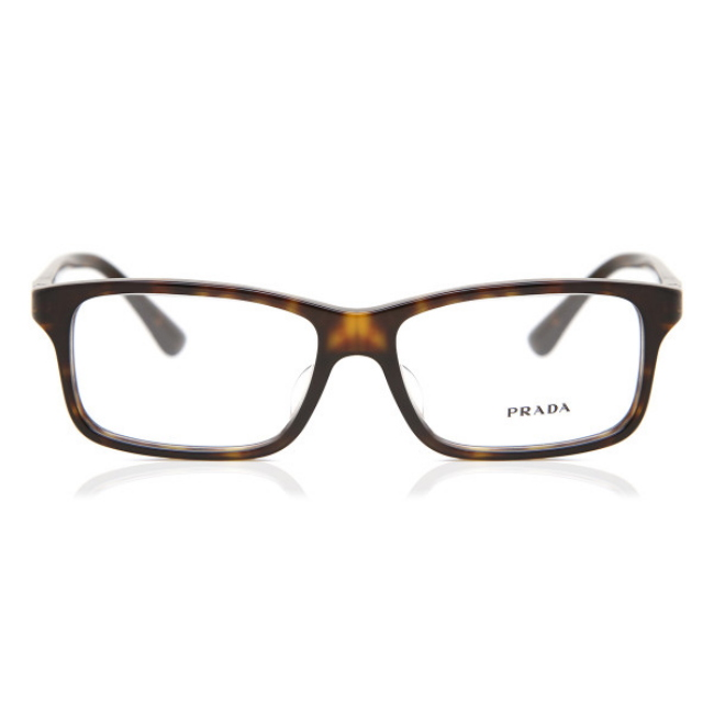 Prada VPR 06S col. 2AU-1O1 è una montatura da vista in acetato marrone tartarugato e calibro 56.