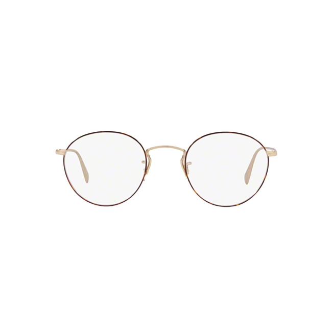 Oliver Peoples OV 1186 col. 5295 è una montatura da vista da uomo in metallo oro con oculari smaltati tartarugati, dalla forma pantos e calibro 47.