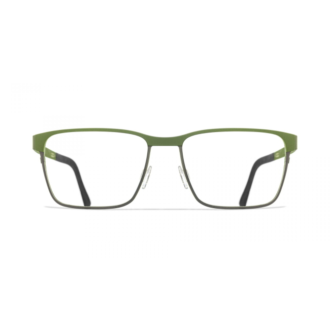 BLACKFIN BF 961 WATERFORD col. 1398 è una montatura da vista in titanio verde militare, dettagli grigio canna fucile e calibro 56.