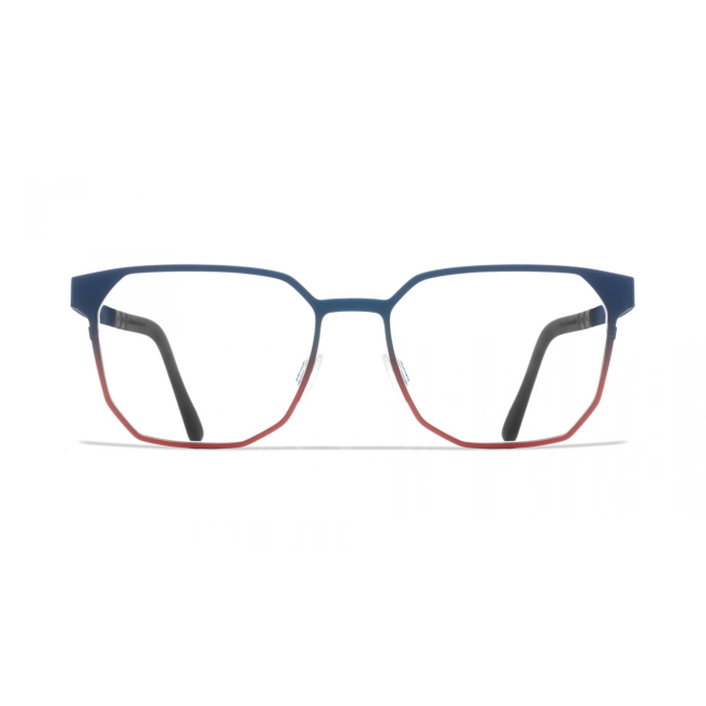 BLACKFIN BF 964 WILMINGTON col. 1427 è una montatura da vista in titanio blu sfumato rosso metallizzato e calibro 53.