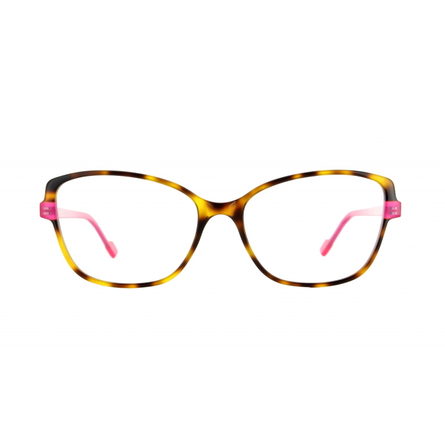 Vanni Eyewear V1734 col. A68 è una montatura da vista in acetato marrone tartarugato - fucsia opale e calibro 54.