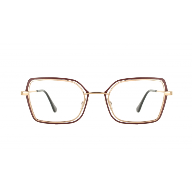 Vanni Eyewear V4404 col. C408 è una montatura da vista in metallo oro rosa lucido, bordeaux opaco e calibro 51.