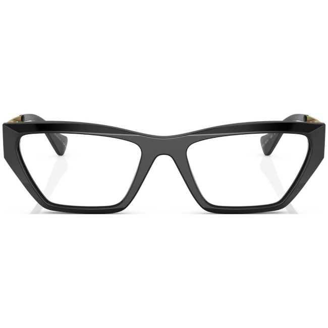 Versace VE 3327-U col. GB1 è una montatura da vista in acetato nero e aste metallo oro e calibro 55.