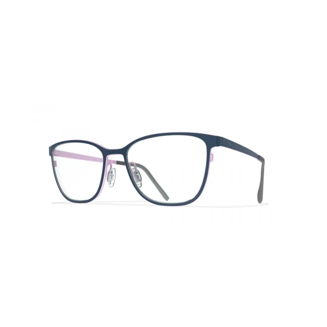 BLACKFIN BF 993 SWAN POINT col. 1312 è una montatura da vista in titanio blu scuro, interno rosa perla antica e calibro 52.