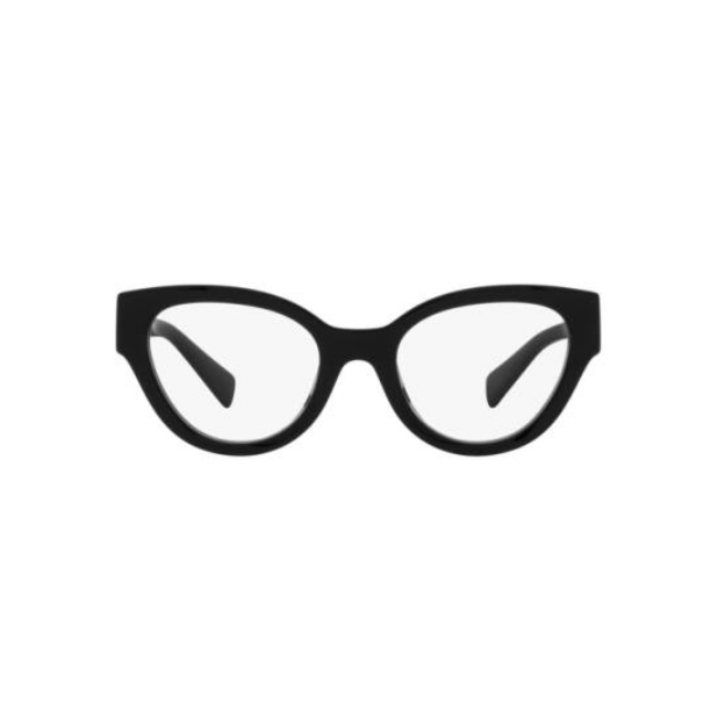 Miu Miu VMU 01V col. 1AB-1O1 è una montatura da vista da donna in acetato nero lucido, dalla forma pantos e calibro 52.