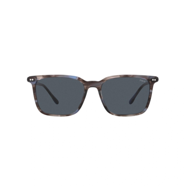 Polo Ralph Lauren PH 4194 U col. 6090/87 è un occhiale da sole in acetato blu-marrone striato e calibro 56.