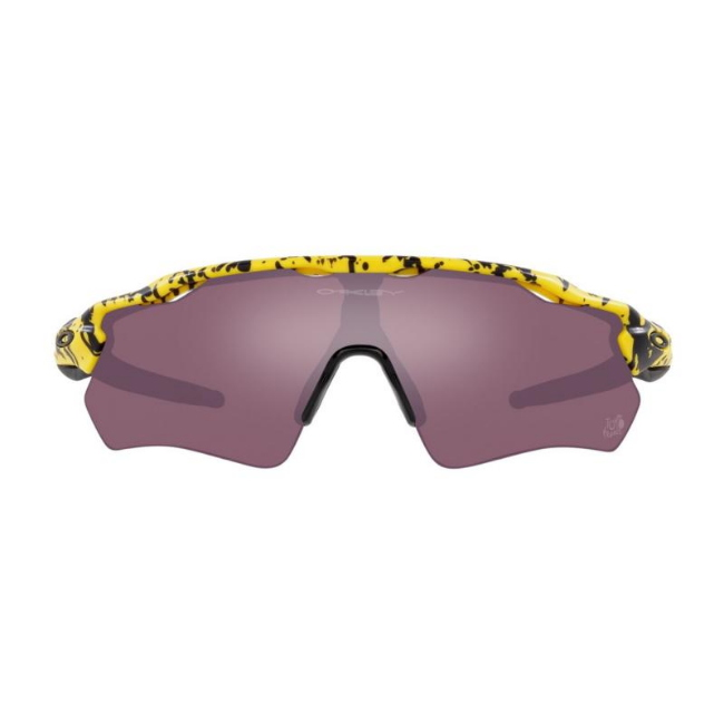 Oakley OO 9208 E838 RADAR EV TOUR DE FRANCE col. E8 è un occhiale da sole in acetato tdf splatter giallo e calibro 38.