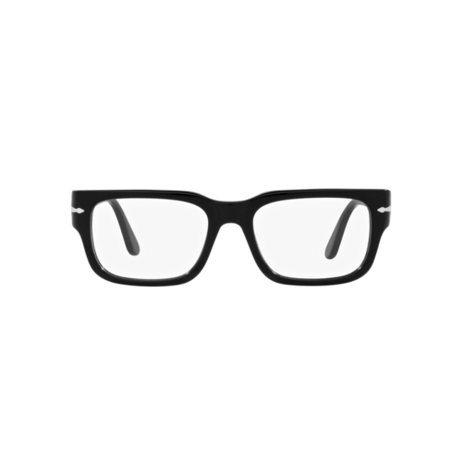 Persol PO 3315 V col. 95 è una montatura da vista da uomo in acetato nero lucido, dalla forma rettangolare e calibro 55.