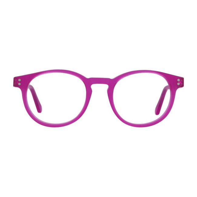 Osix OV-152 col. 028N è una montatura da vista in acetato viola trasparente satinato e calibro 49.