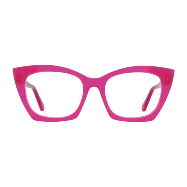 Osix OV-141 col. 027N è una montatura da vista in acetato fuxia satinato trasparente e calibro 54.