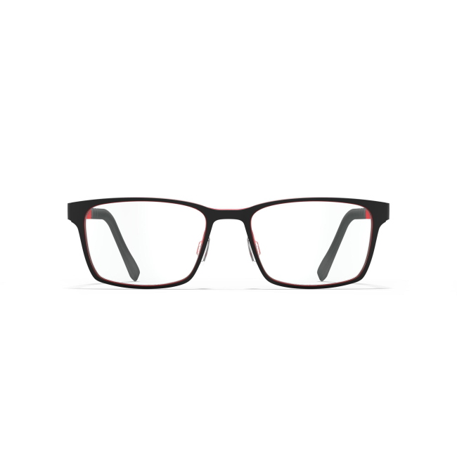 BLACKFIN BF 912 KALDBAK col. 1282 è una montatura da vista in titanio opaco nero, interno rosso e calibro 54.