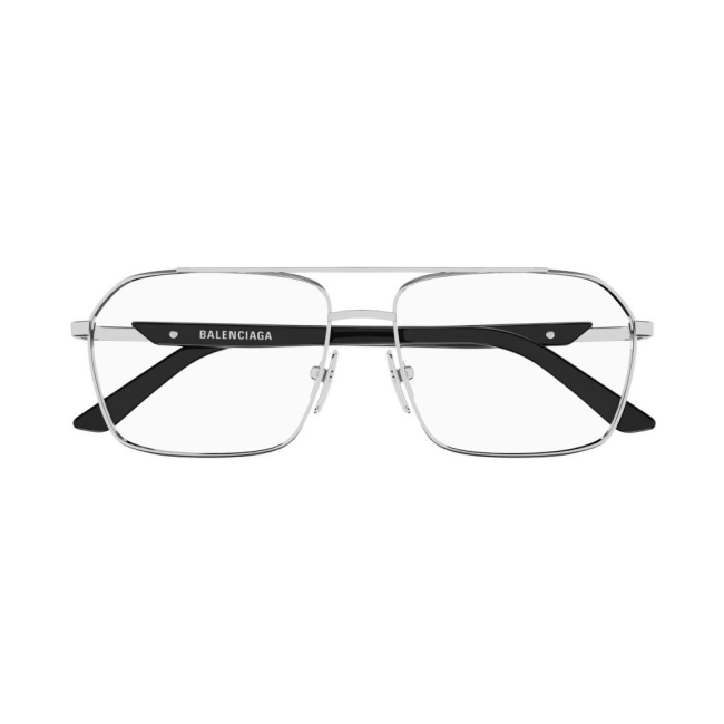 Balenciaga BB 0248 O col. 001 è una montatura da vista in metallo argento con aste celluloide nero lucido e calibro 57.