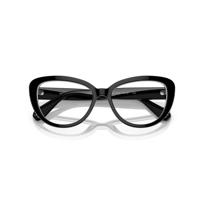 Swarovski SK 2014 col. 1015 è una montatura da vista da donna in acetato nero e bianco, dalla forma cat eye e calibro 54.