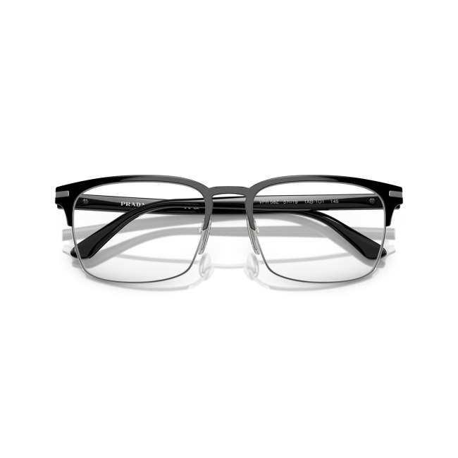 Prada VPR 58Z col. 1AB-1O1 è una montatura da vista in acciaio lucido e celluloide nera nero e calibro 57.