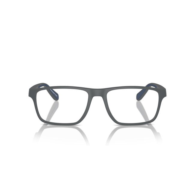 Emporio Armani EA 3233 col. 6103 è una montatura da vista da uomo in acetato grigio scuro con dettagli blu, dalla forma rettangolare e calibro 56.