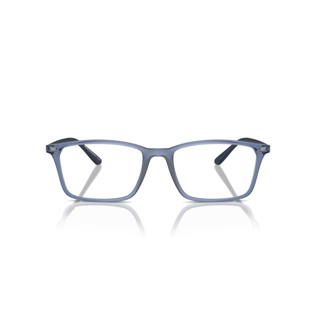 Emporio Armani EA 3237 col. 6108 è una montatura da vista da uomo in acetato blu trasparente brillante e blu satinato, dalla forma rettangolare e calibro 55.