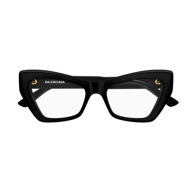Balenciaga BB 0296 O col. 001 è una montatura da vista in acetato nero lucido e calibro 53.