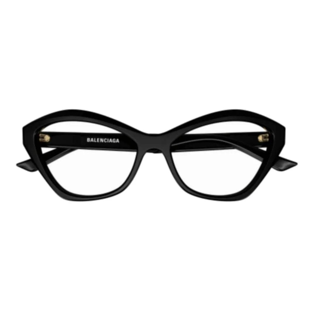 Balenciaga BB 0341 O col. 001 è una montatura da vista in acetato nero lucido e calibro 56.