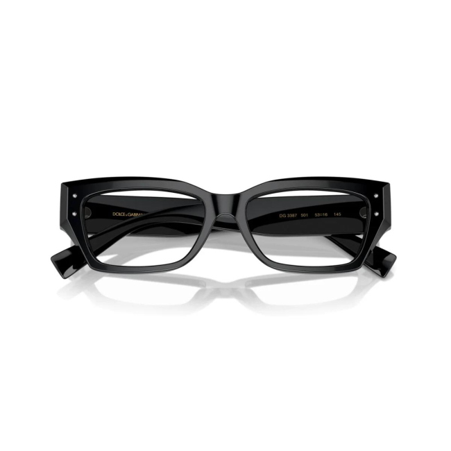 Dolce & Gabbana DG 3387 col. 501 è una montatura da vista da donna in acetato nero lucido, dalla forma rettangolare e calibro 53.