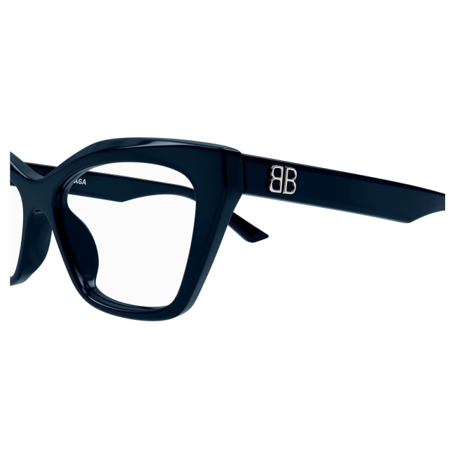 Balenciaga BB 0342O col. 008 è una montatura da vista in acetato blu e calibro 55.