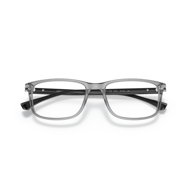 Emporio Armani EA 3098 col. 5029 è una montatura da vista da uomo in acetato nero e trasparente, dalla forma rettangolare e calibro 53.