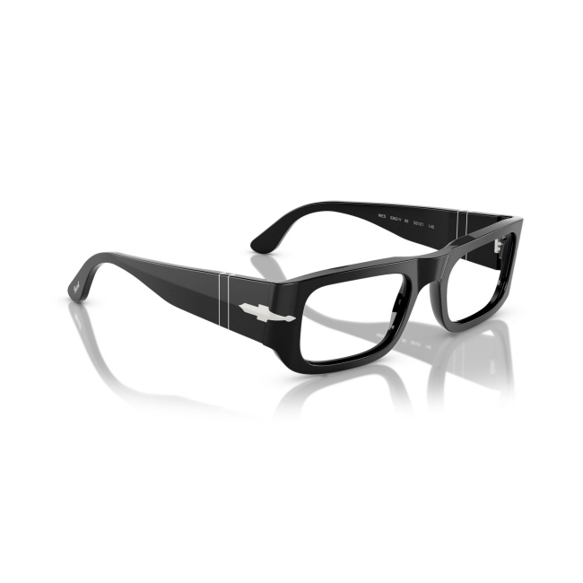 Persol PO 3362-V WES col. 95 è una montatura da vista da donna in acetato nero lucido, dalla forma pillow e calibro 52.