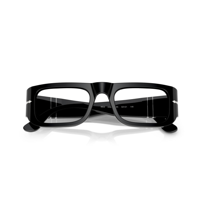 Persol PO 3362-V WES col. 95 è una montatura da vista da donna in acetato nero lucido, dalla forma pillow e calibro 52.