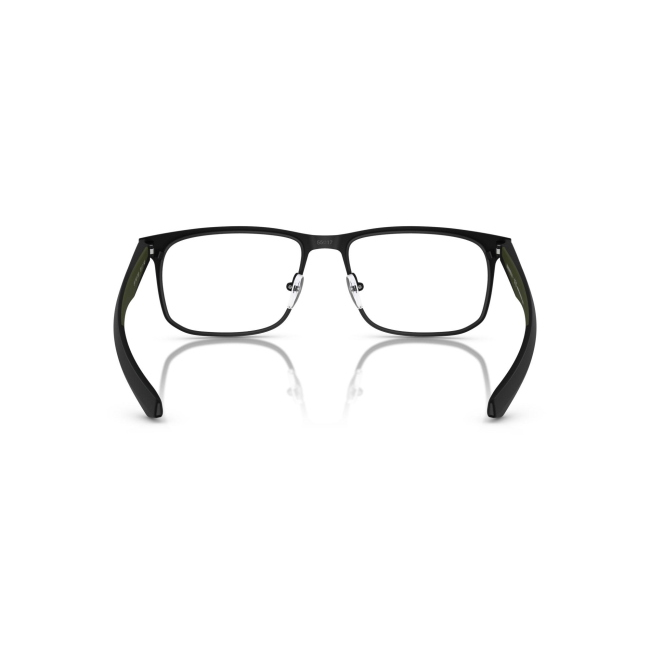 Emporio Armani EA 1163 col. 3001 è una montatura da vista da uomo in metallo e celluloide nero opaco, dalla forma squadrata e calibro 55.