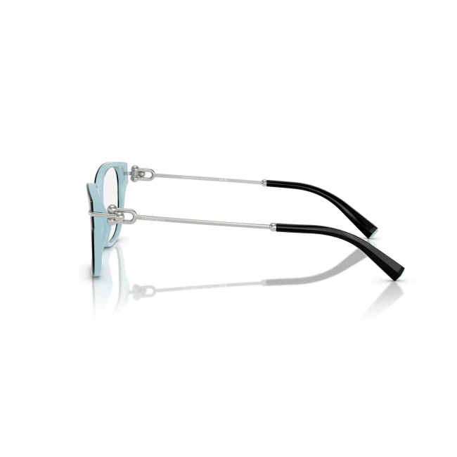 Tiffany & Co. TF 2262 col. 8055 è una montatura da vista da donna in acetato nero su blu tiffany, dalla forma pillow e calibro 52.