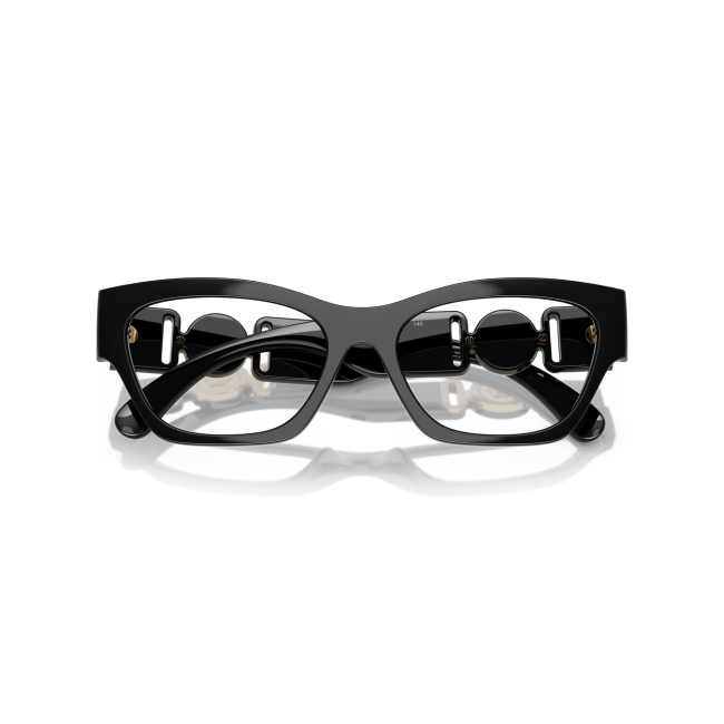 Versace VE 3367U col. GB1 è una montatura da vista da donna in acetato nero lucido, dalla forma cat eye e calibro 54.