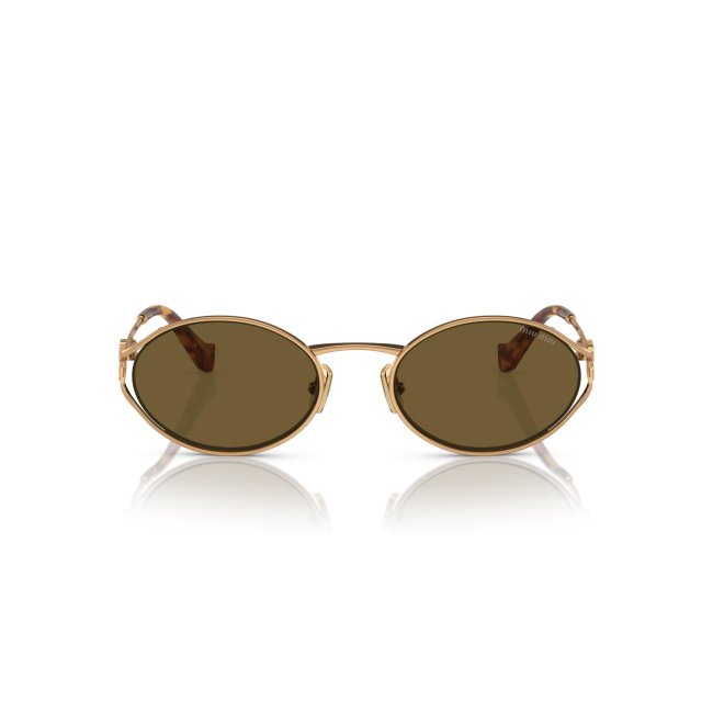Miu Miu SMU 52Y col. 7OE-01T è un occhiale da sole da donna in metallo oro ottone, dalla forma ovale e calibro 54.