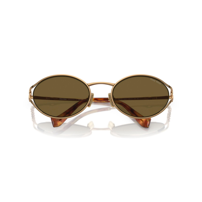 Miu Miu SMU 52Y col. 7OE-01T è un occhiale da sole da donna in metallo oro ottone, dalla forma ovale e calibro 54.