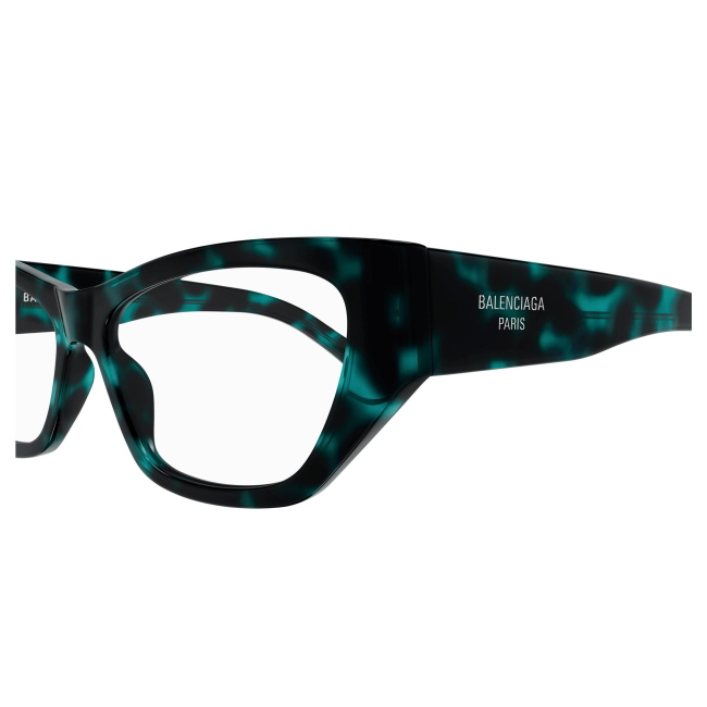 Balenciaga BB0372O col. 003 è una montatura da vista in acetato blu e nero tartarugato e calibro 55.