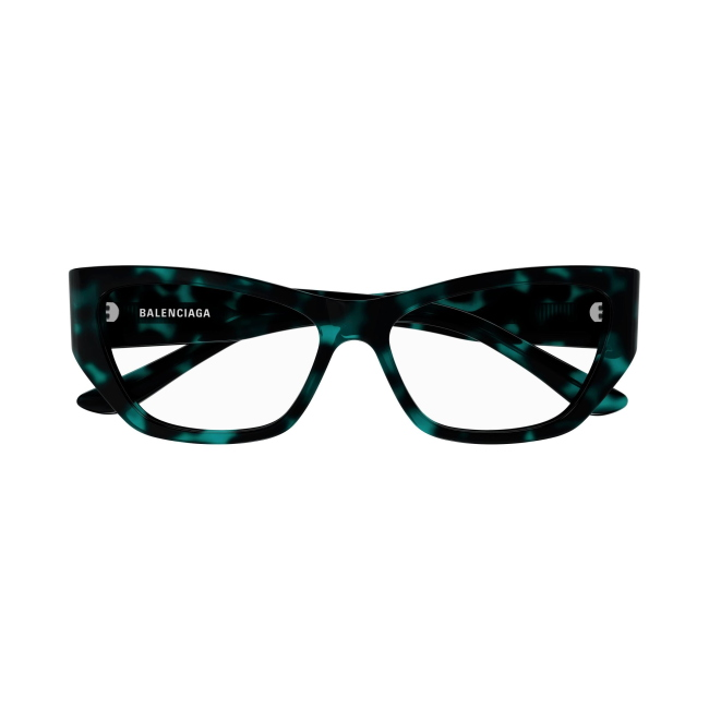Balenciaga BB0372O col. 003 è una montatura da vista in acetato blu e nero tartarugato e calibro 55.