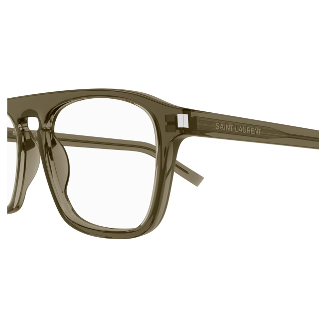 Saint Laurent SL 157 col. 006 è una montatura da vista da uomo in acetato marrone trasparente e calibro 52.