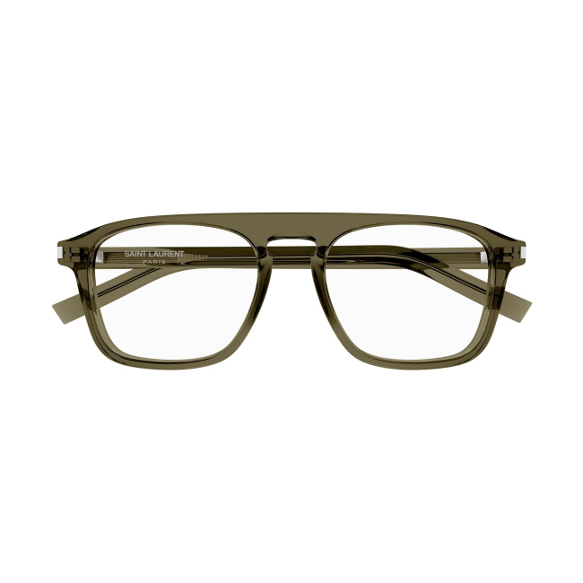 Saint Laurent SL 157 col. 006 è una montatura da vista da uomo in acetato marrone trasparente e calibro 52.